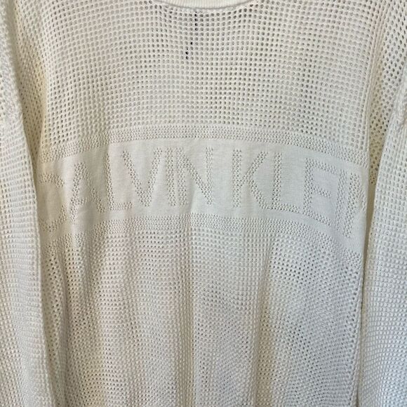 NWOT Calvin Klein | White Mesh Open Weave Logo Crewneck Pullover Sweater XL - Picture 5 of 9